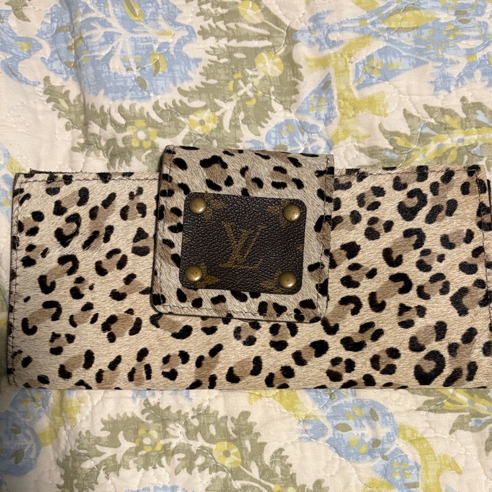 Leopard Print Wallet with Louis Vuitton Patch